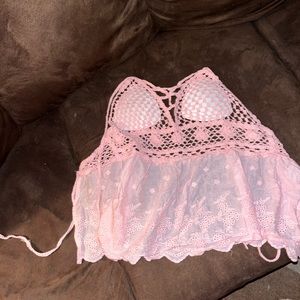 Pink crochet tank top